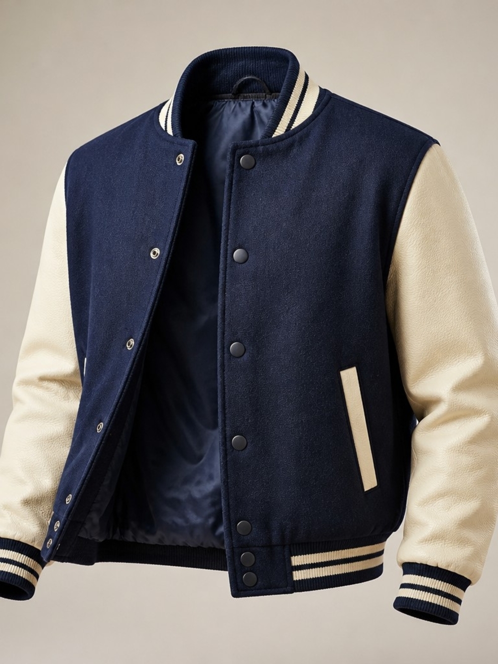 Class Club Navy and Cream Bomber Varsity Jacket